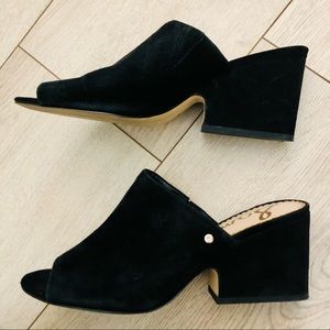 Sam Edelman Black Open-Toe Block-Heel Mules